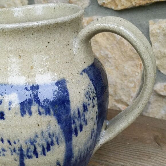 Pottery pitcher blue handcrafted - Picture 8 of 9